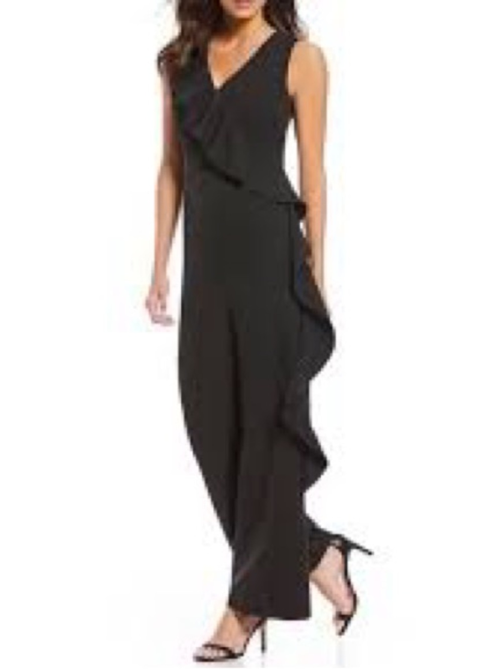 Karl Lagerfeld Black V-Neck Ruffle Side Jumpsuit